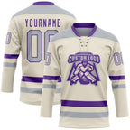 Custom Cream Gray-Purple Hockey Lace Neck Jersey photo 2