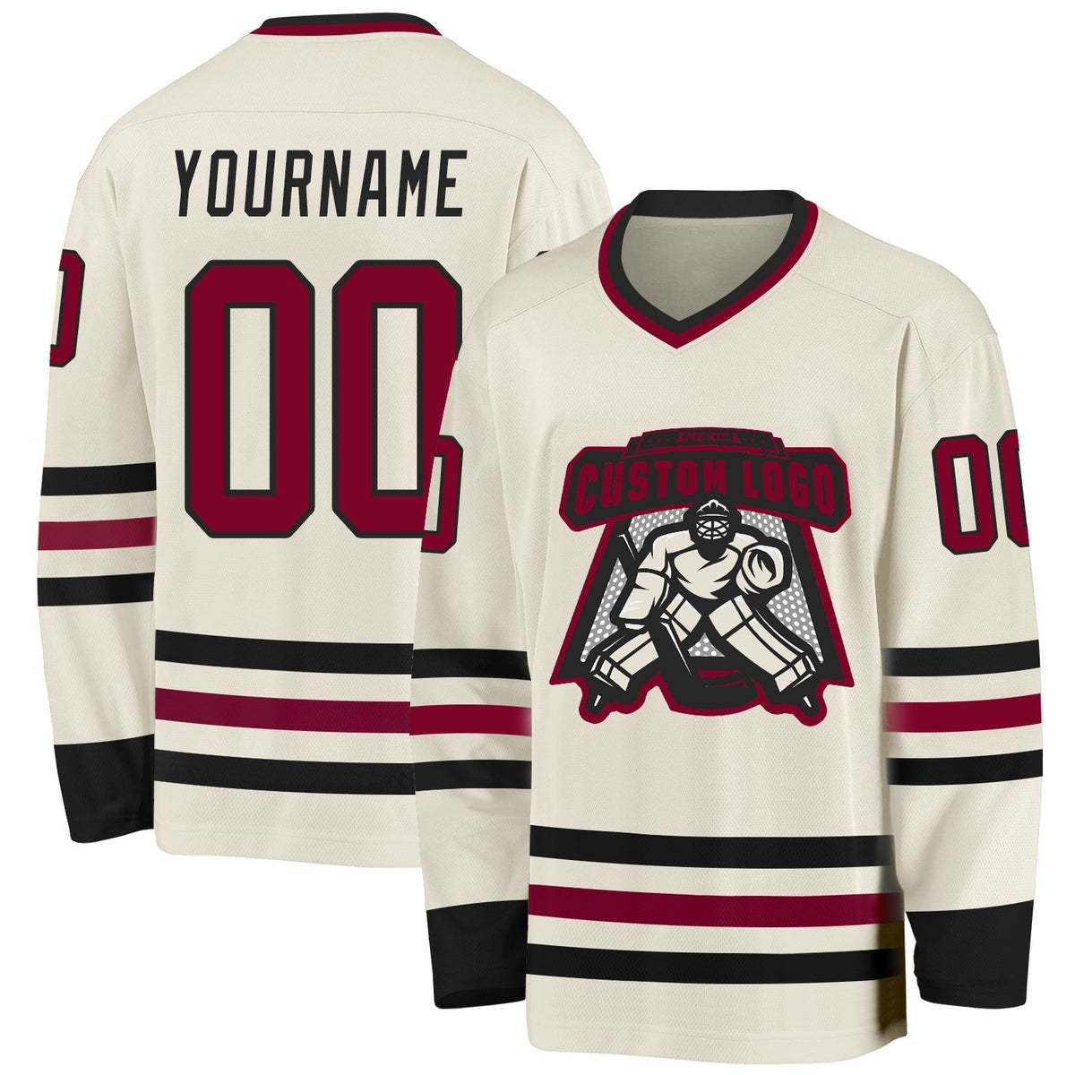 Custom Cream Maroon-Black Hockey Jersey photo 2