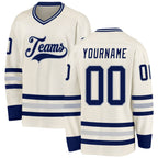 Custom Cream Navy-Gray Hockey Jersey