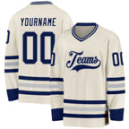 Custom Cream Navy-Gray Hockey Jersey photo 1