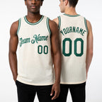 Custom Cream Kelly Green-White Authentic Throwback Basketball Jersey worn front and back
