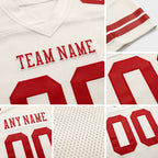 Custom Cream Red Authentic Football Jersey detail