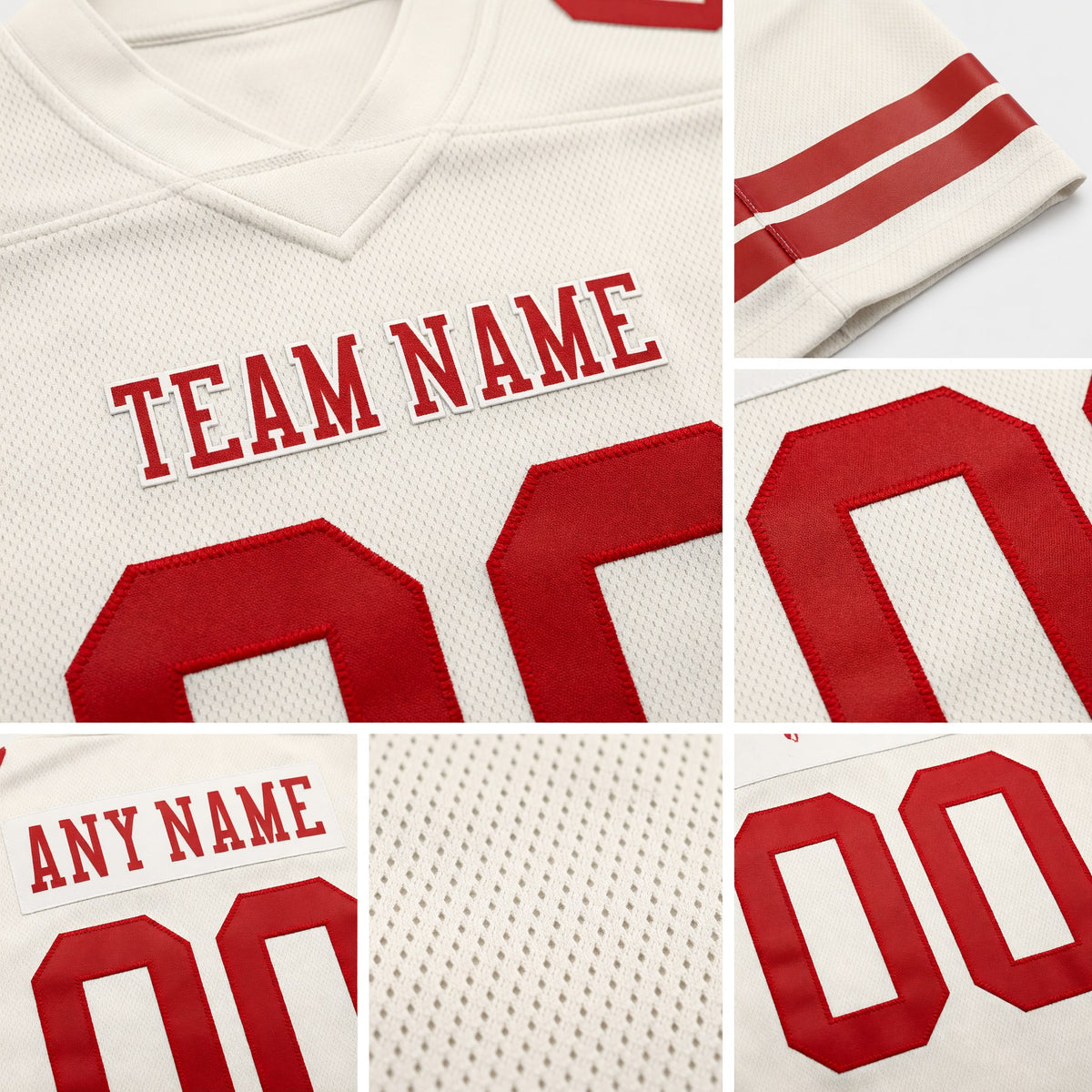 Custom Cream Red Authentic Football Jersey detail
