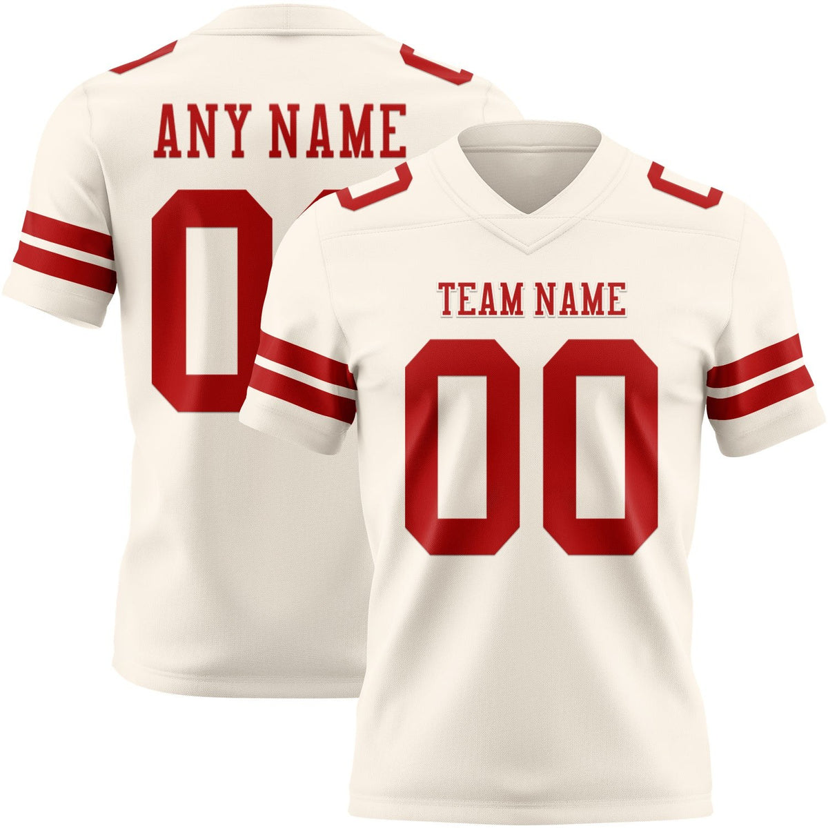 Custom Cream Red Authentic Football Jersey photo 1