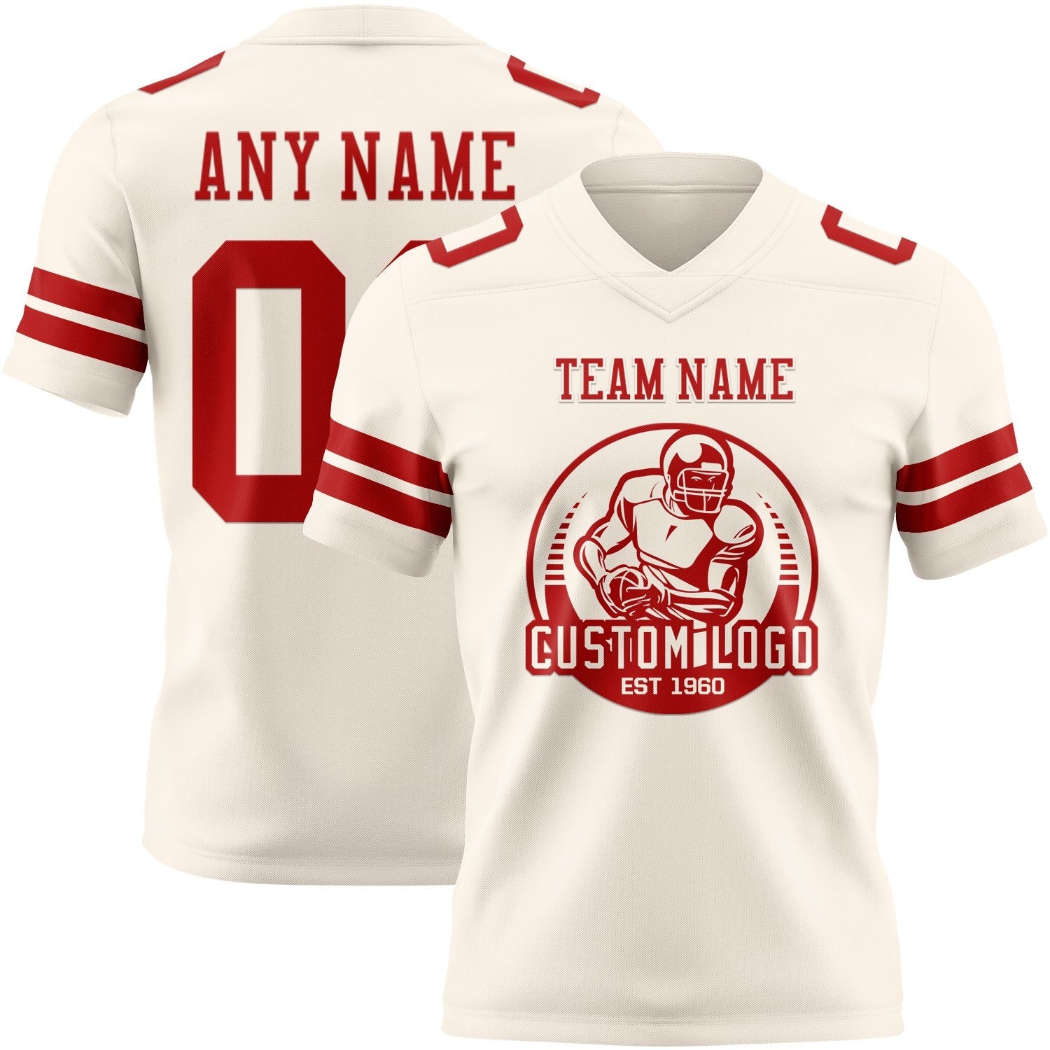Custom Cream Red Authentic Football Jersey photo 2