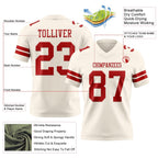 Custom Cream Red Authentic Football Jersey photo 3