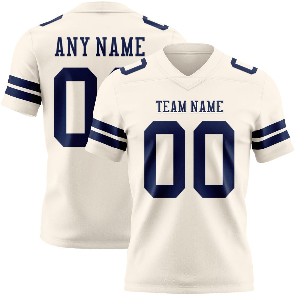 Custom Cream Navy Authentic Football Jersey photo 1