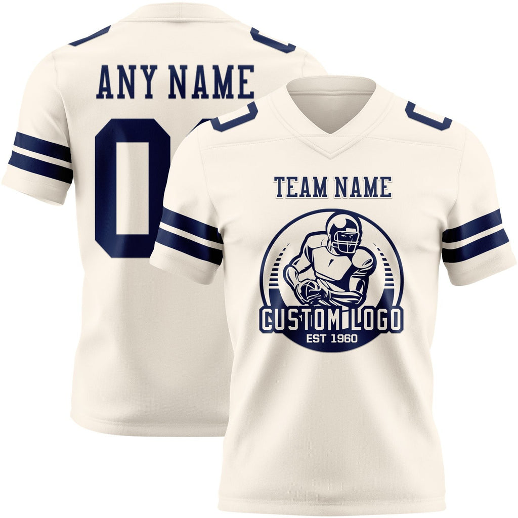Custom Cream Navy Authentic Football Jersey photo 2