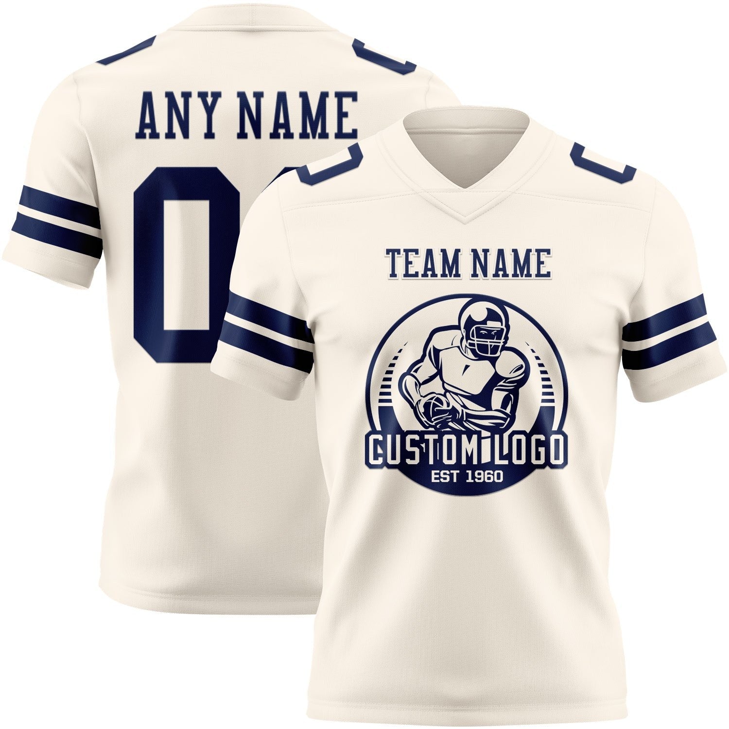 Custom Cream Navy Authentic Football Jersey photo 2