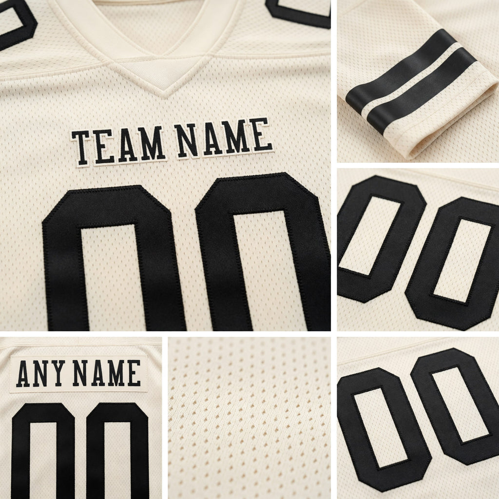 Custom Cream Black Authentic Football Jersey detail