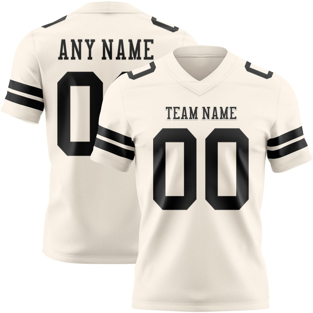 Custom Cream Black Authentic Football Jersey photo 1