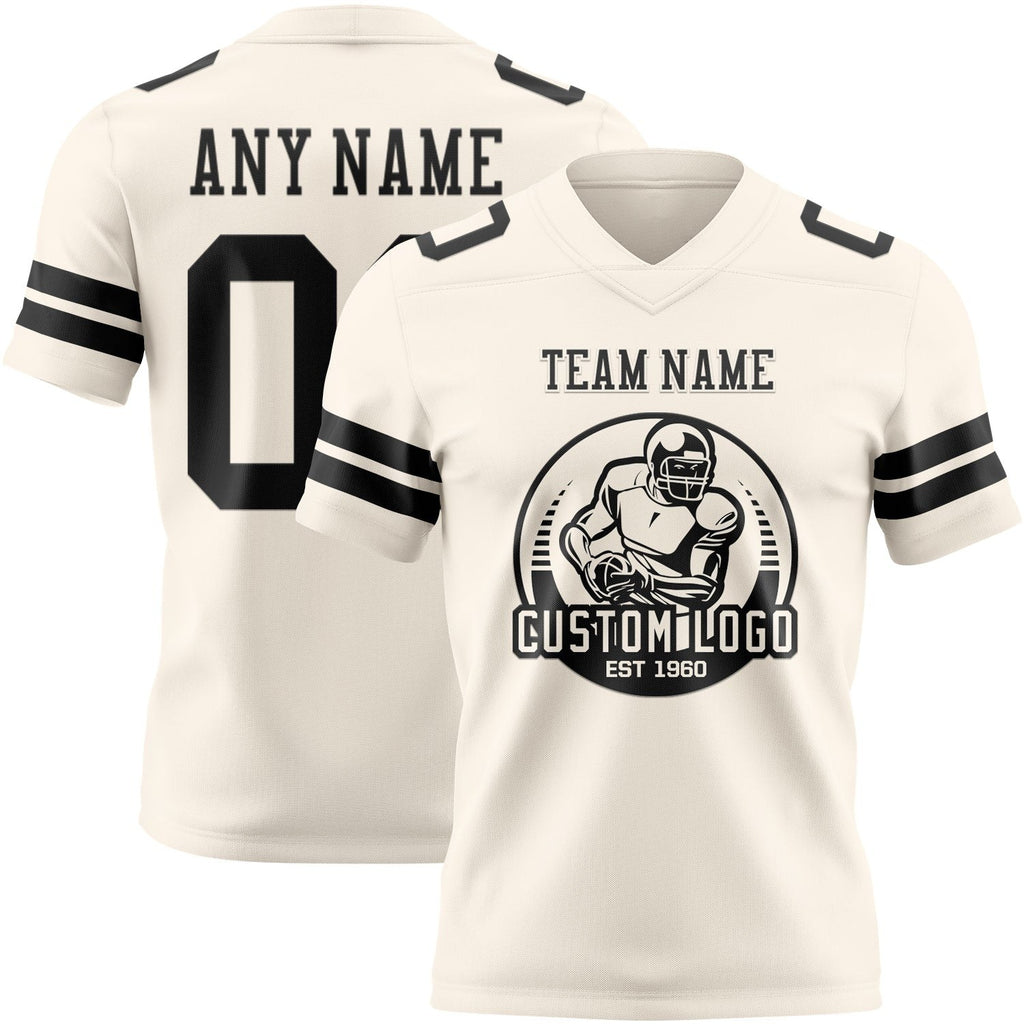 Custom Cream Black Authentic Football Jersey photo 2