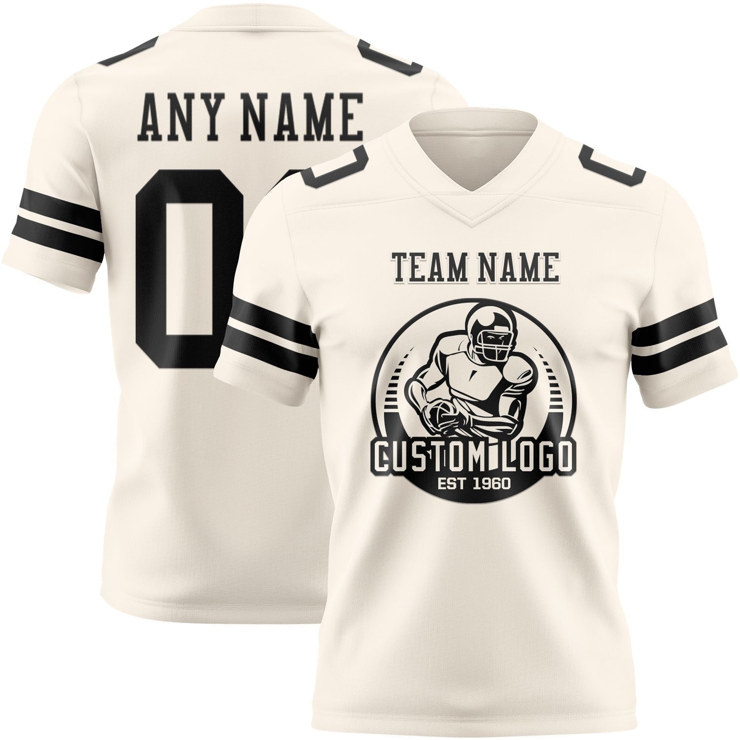 Custom Cream Black Authentic Football Jersey photo 2