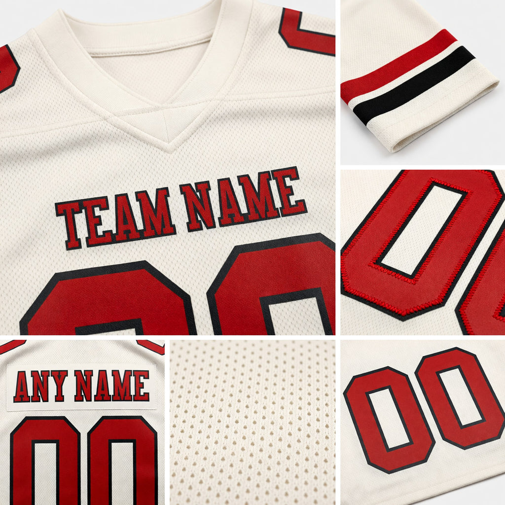 Custom Cream Red-Black Authentic Football Jersey detail