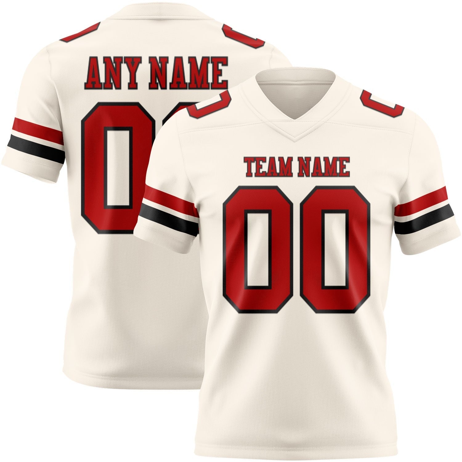 Custom Cream Red-Black Authentic Football Jersey photo 1