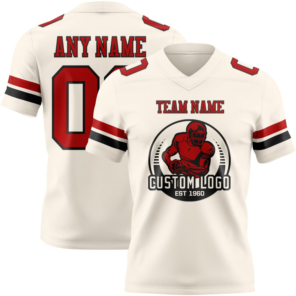 Custom Cream Red-Black Authentic Football Jersey photo 2