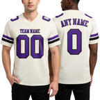 Custom Cream Purple-Black Authentic Football Jersey worn front and back