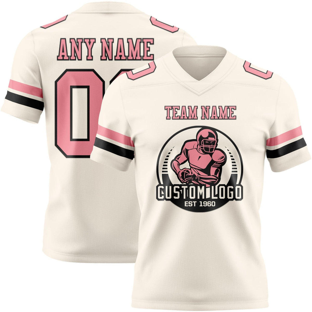 Custom Cream Medium Pink-Black Authentic Football Jersey photo 2