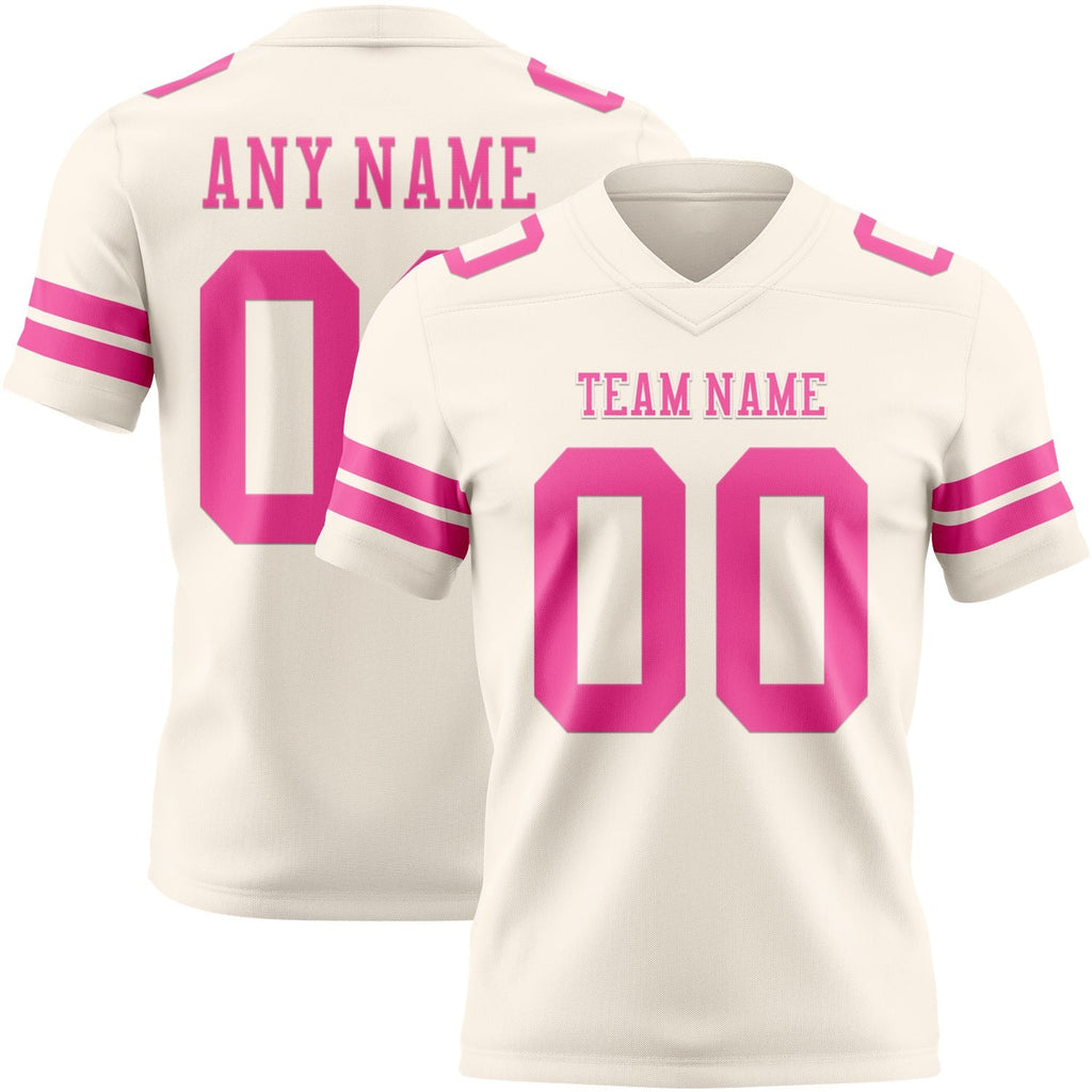 Custom Cream Pink Authentic Football Jersey photo 1