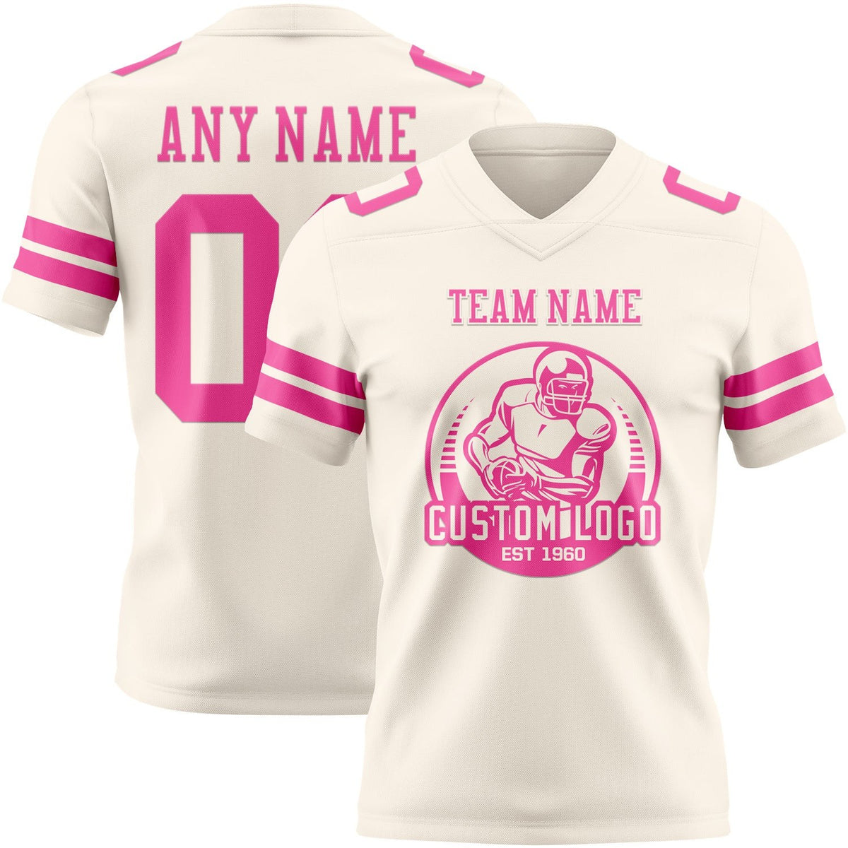 Custom Cream Pink Authentic Football Jersey photo 2
