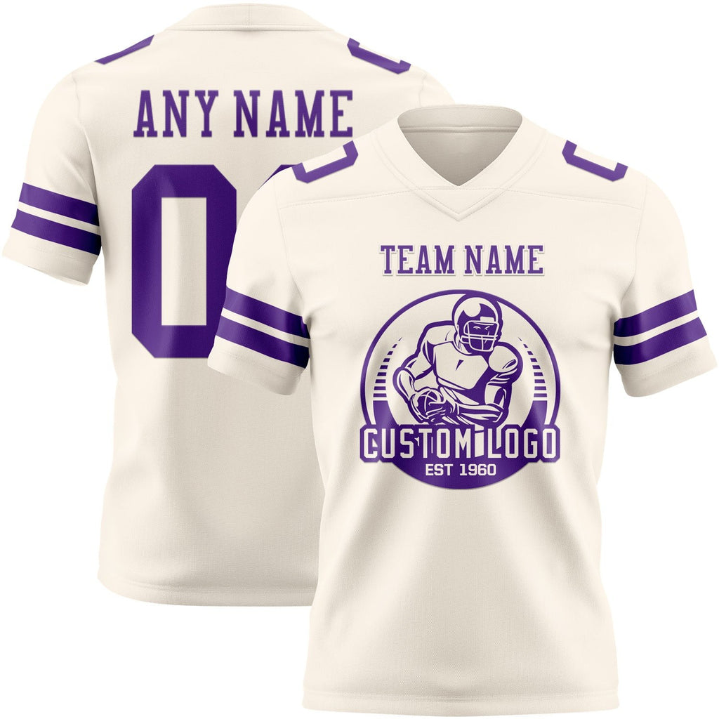 Custom Cream Purple Authentic Football Jersey photo 2