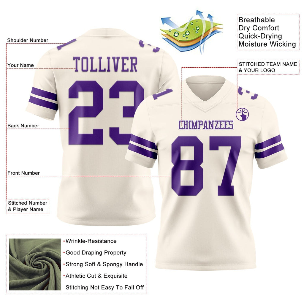 Custom Cream Purple Authentic Football Jersey photo 3