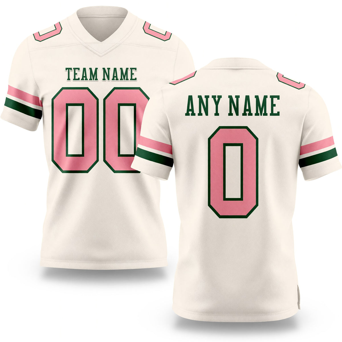 Custom Cream Medium Pink-Green Authentic Football Jersey