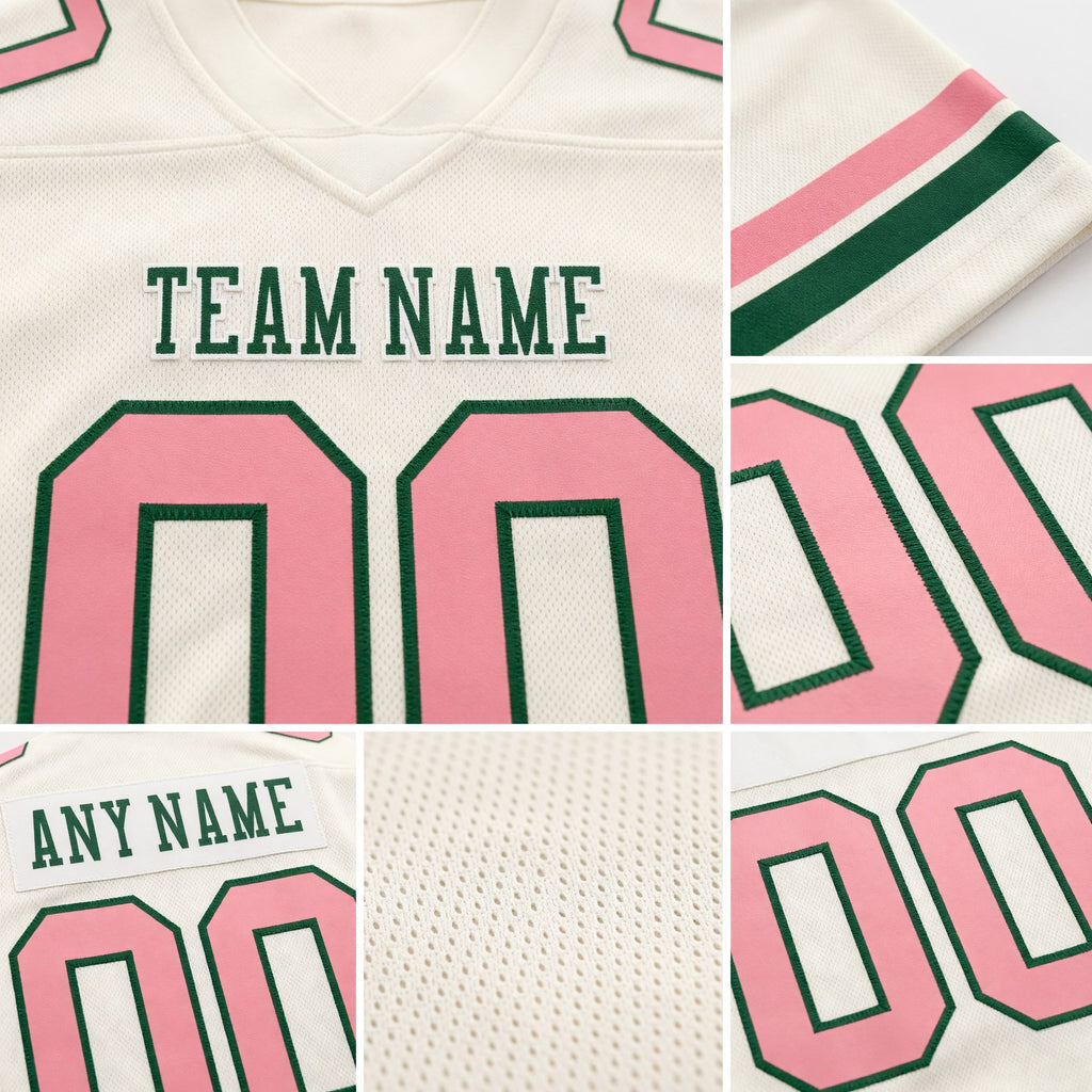 Custom Cream Medium Pink-Green Authentic Football Jersey detail