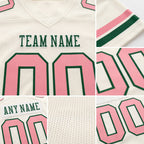 Custom Cream Medium Pink-Green Authentic Football Jersey detail