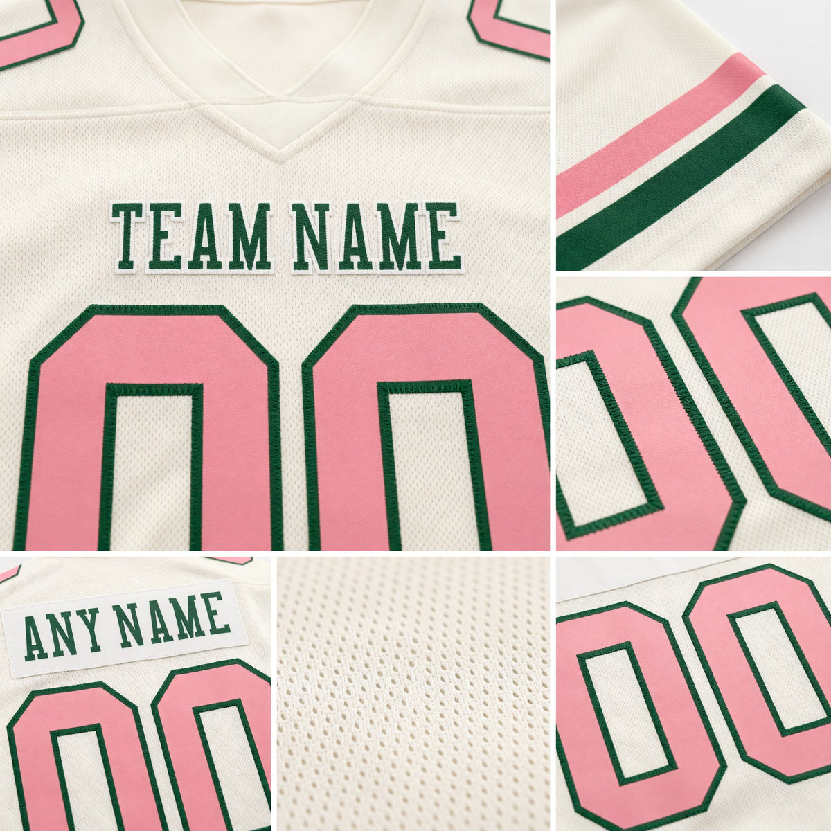 Custom Cream Medium Pink-Green Authentic Football Jersey detail