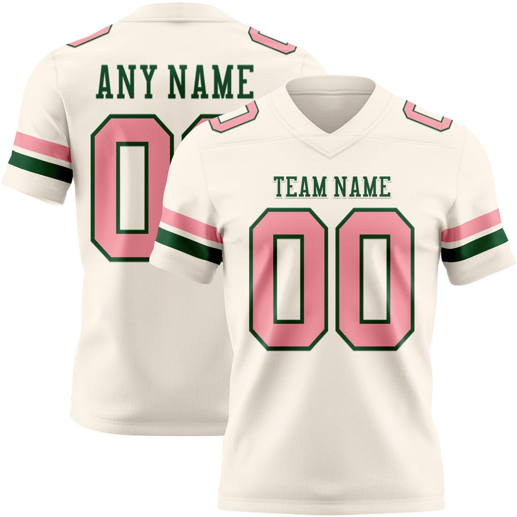 Custom Cream Medium Pink-Green Authentic Football Jersey photo 1