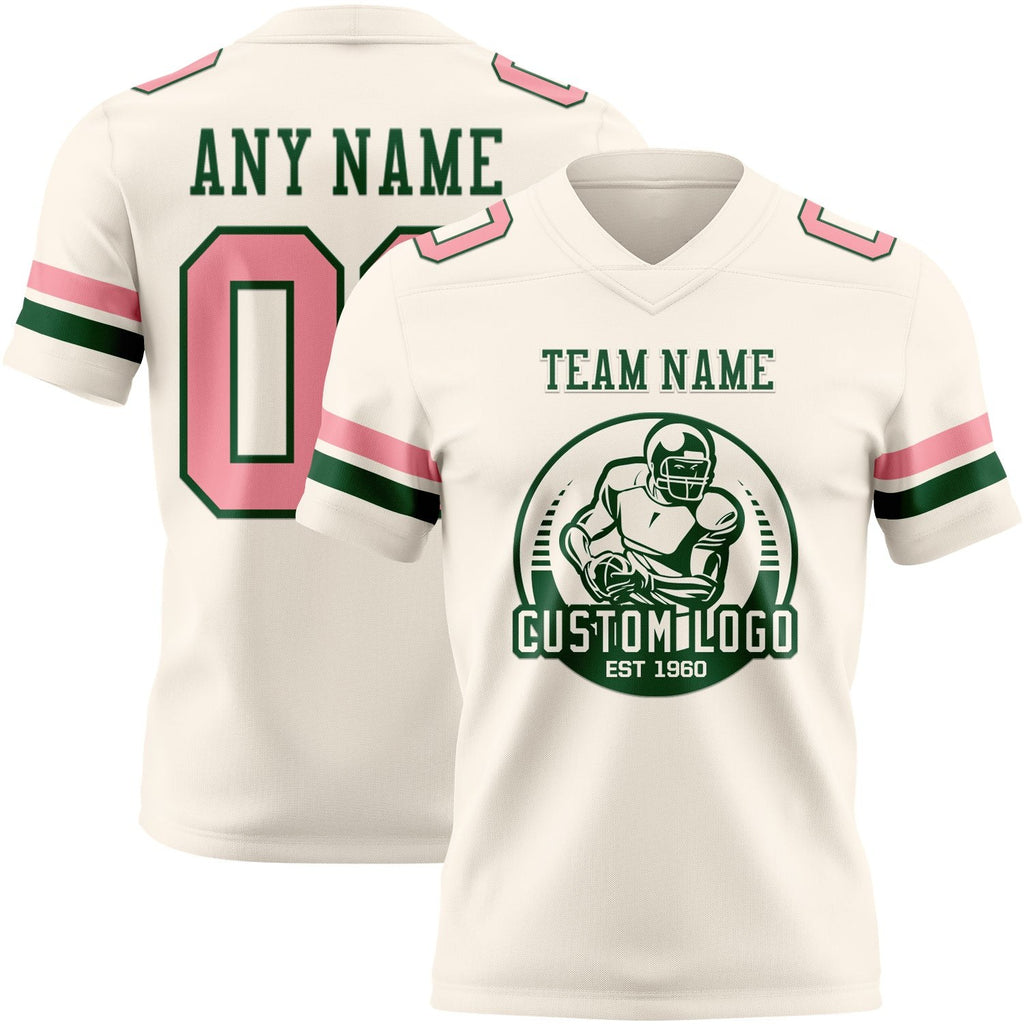 Custom Cream Medium Pink-Green Authentic Football Jersey photo 2