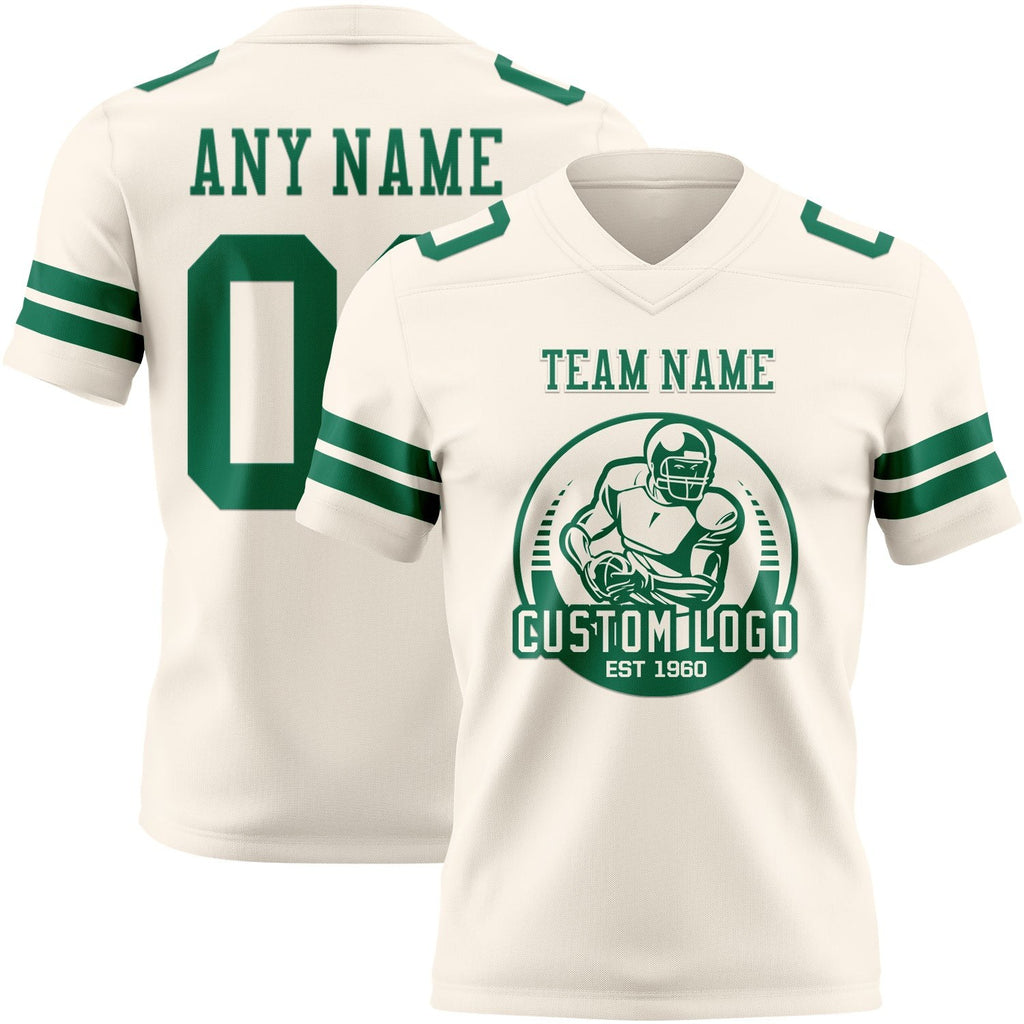 Custom Cream Kelly Green Authentic Football Jersey photo 2