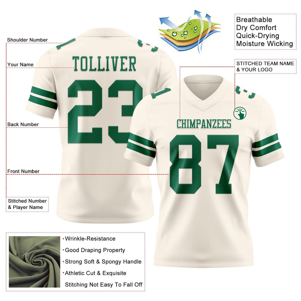 Custom Cream Kelly Green Authentic Football Jersey photo 3