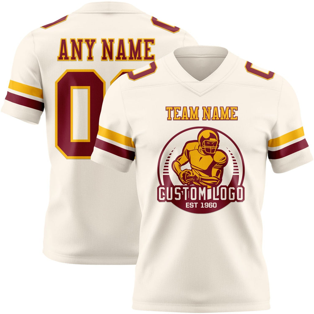 Custom Cream Crimson-Gold Authentic Football Jersey photo 2
