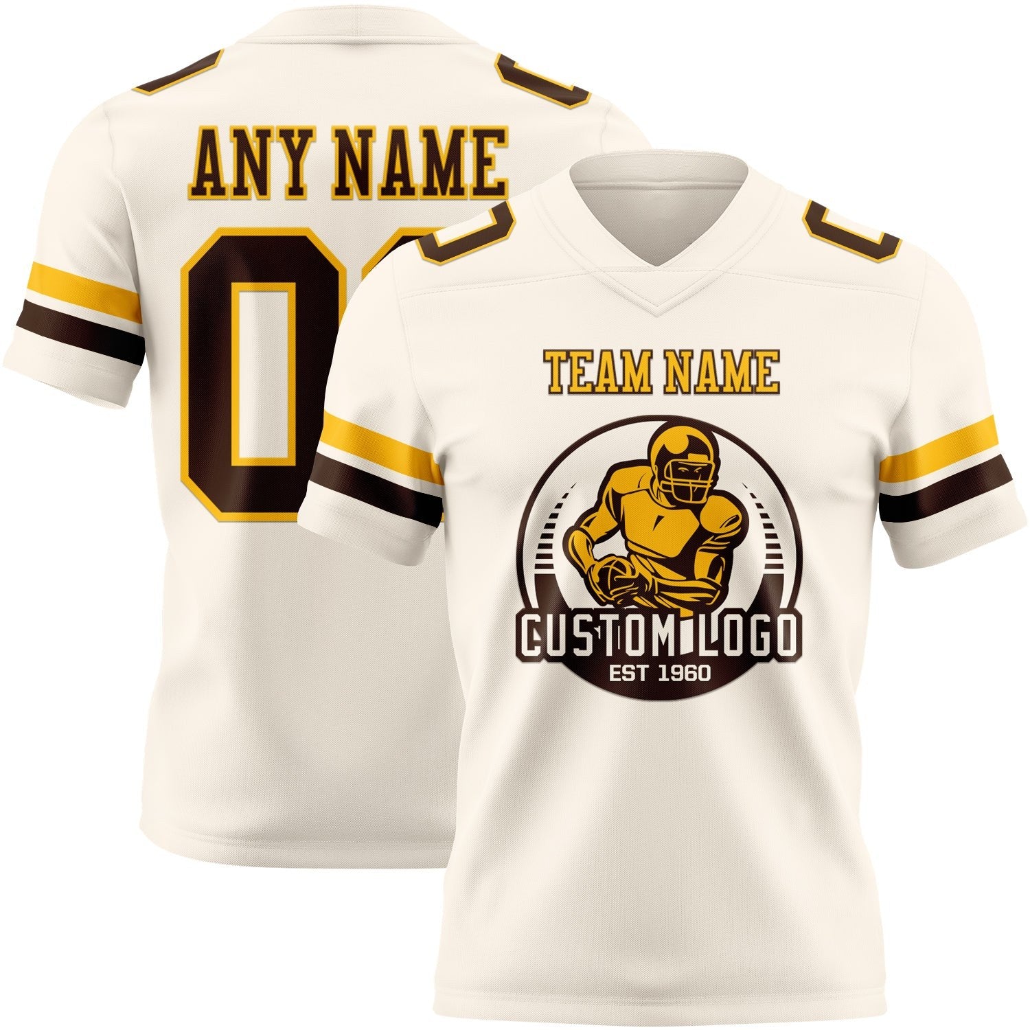 Custom Cream Brown-Gold Authentic Football Jersey photo 2