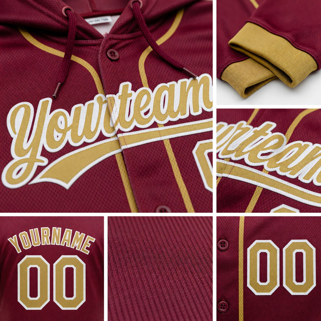 Custom Stitched Crimson Old Gold-White Baseball Pullover Sweatshirt Hoodie detail