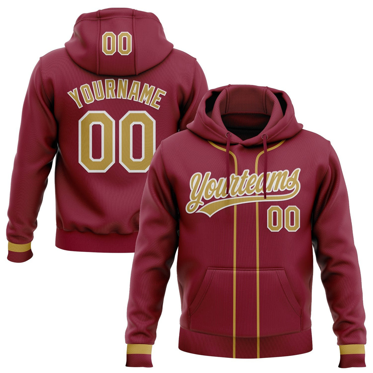 Custom Stitched Crimson Old Gold-White Baseball Pullover Sweatshirt Hoodie photo 1