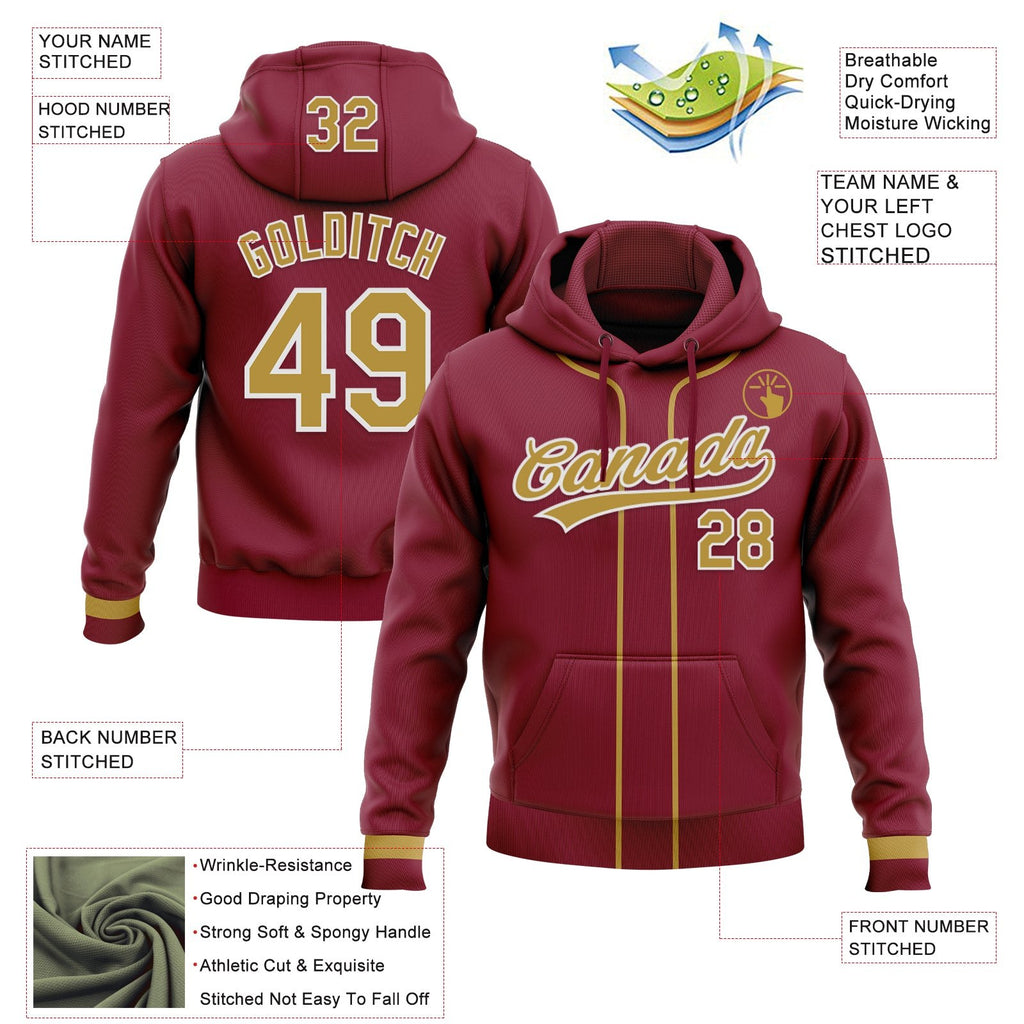 Custom Stitched Crimson Old Gold-White Baseball Pullover Sweatshirt Hoodie photo 2