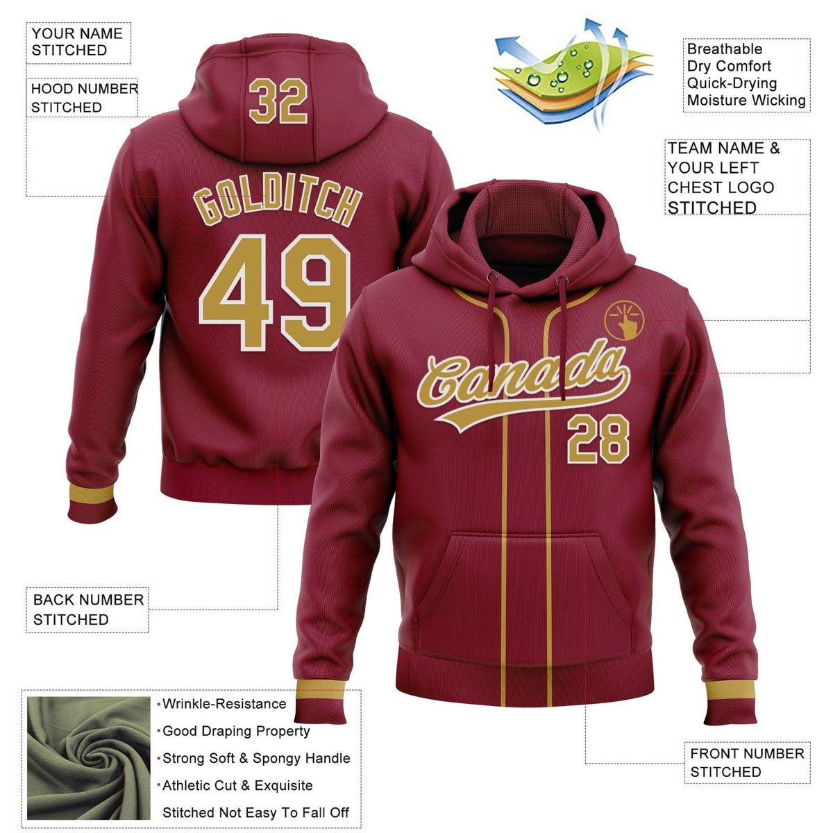 Custom Stitched Crimson Old Gold-White Baseball Pullover Sweatshirt Hoodie photo 2