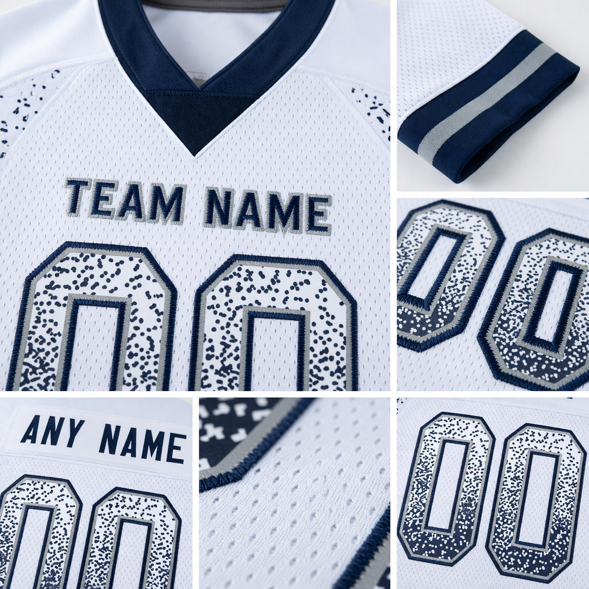 Custom White Navy-Gray Drift Fashion Football Jersey detail