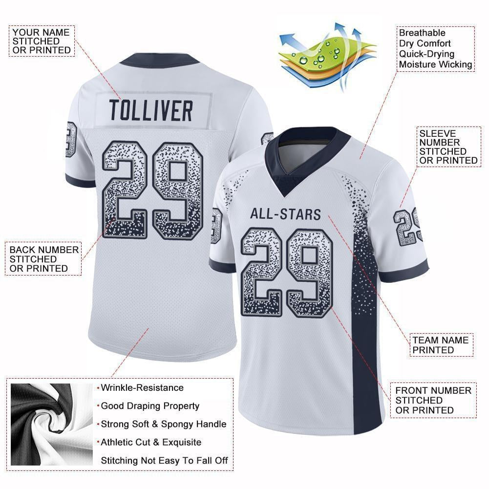 Custom White Navy-Gray Drift Fashion Football Jersey photo 2