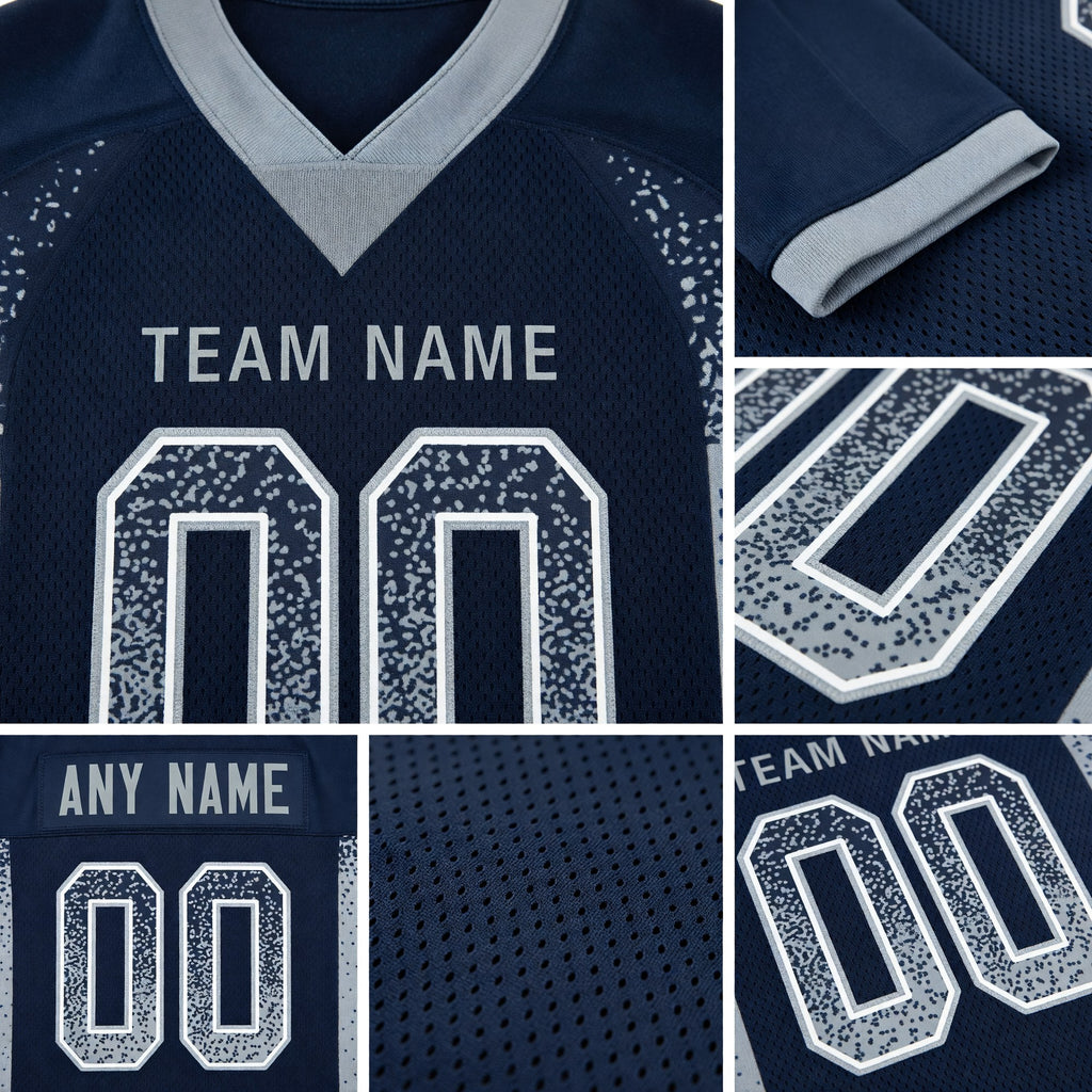 Custom Navy Light Gray-White Drift Fashion Football Jersey detail