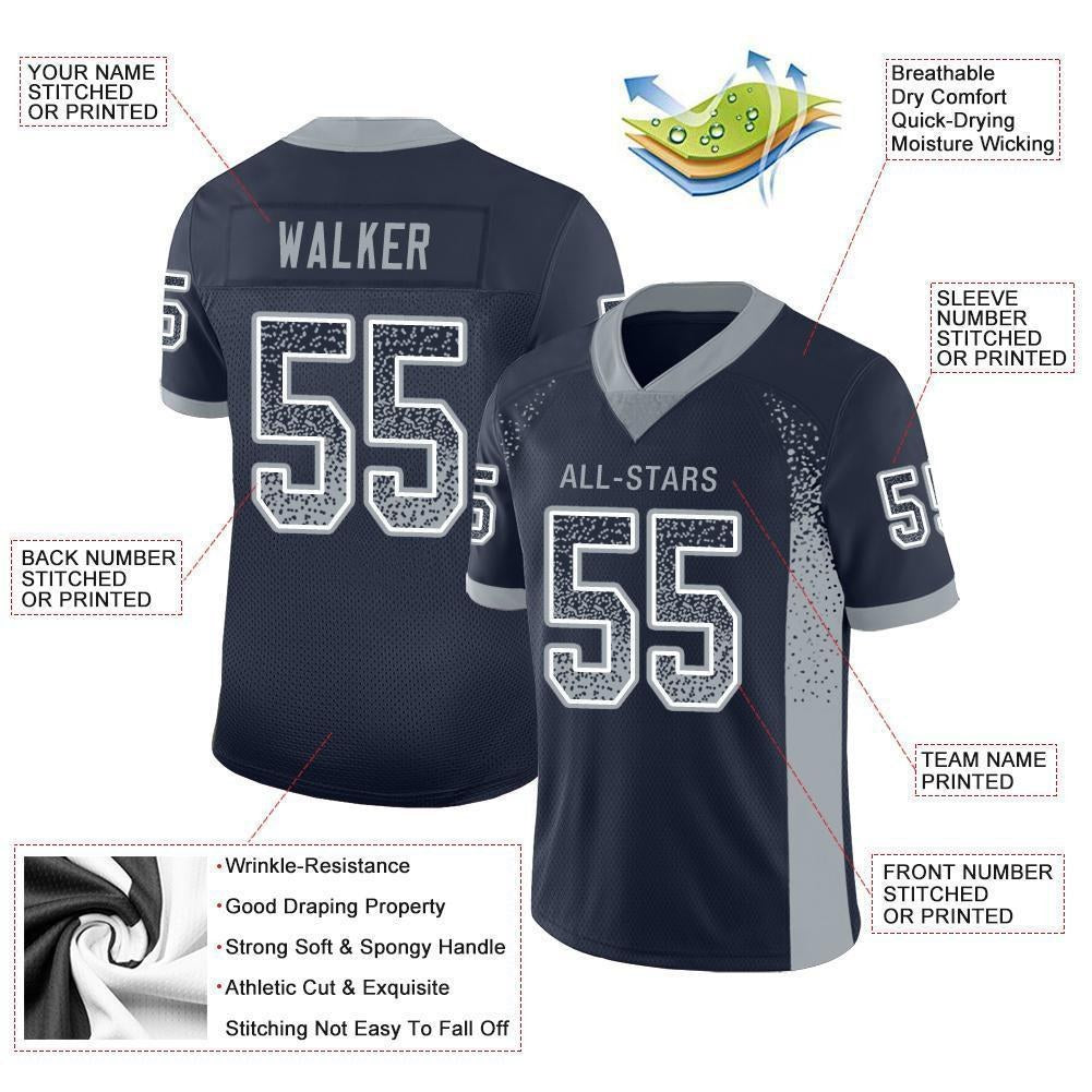 Custom Navy Light Gray-White Drift Fashion Football Jersey photo 3