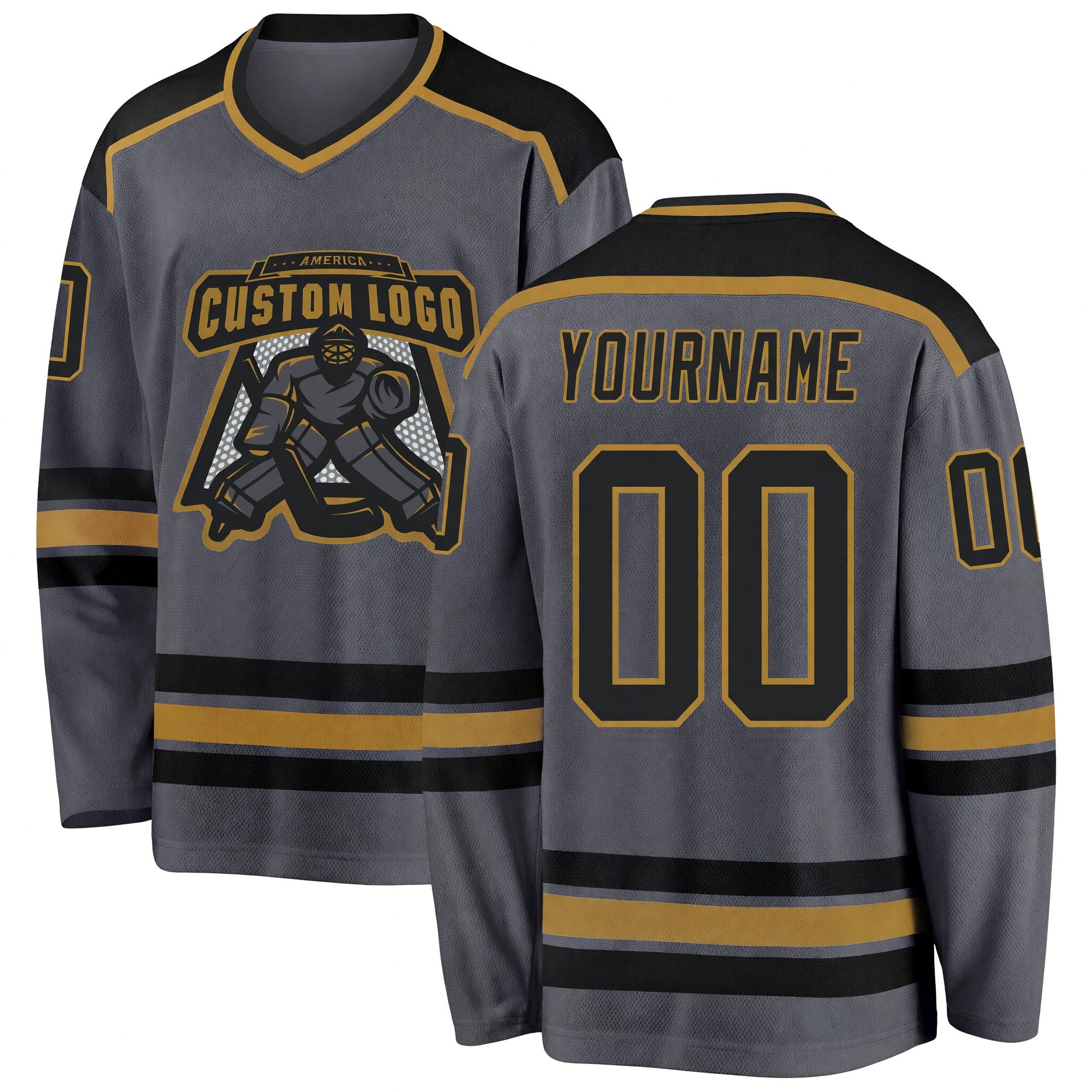 Custom Steel Gray Black-Old Gold Hockey Jersey