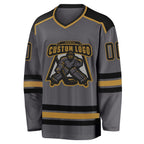 Custom Steel Gray Black-Old Gold Hockey Jersey photo 2