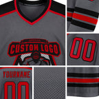 Custom Steel Gray Red-Black Hockey Jersey detail