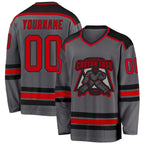 Custom Steel Gray Red-Black Hockey Jersey photo 1