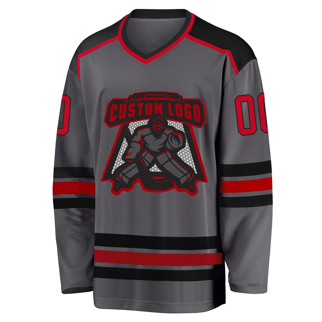 Custom Steel Gray Red-Black Hockey Jersey photo 2