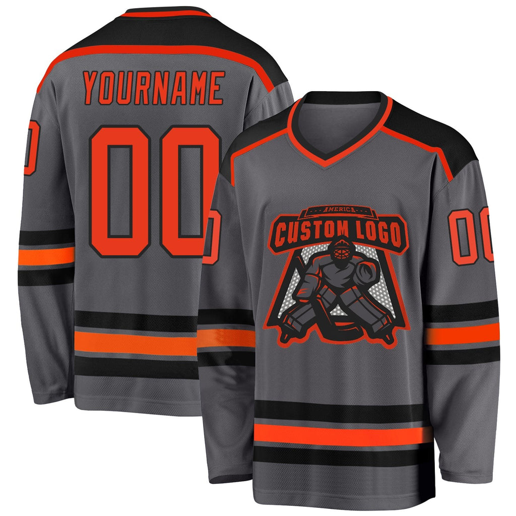 Custom Steel Gray Orange-Black Hockey Jersey photo 1